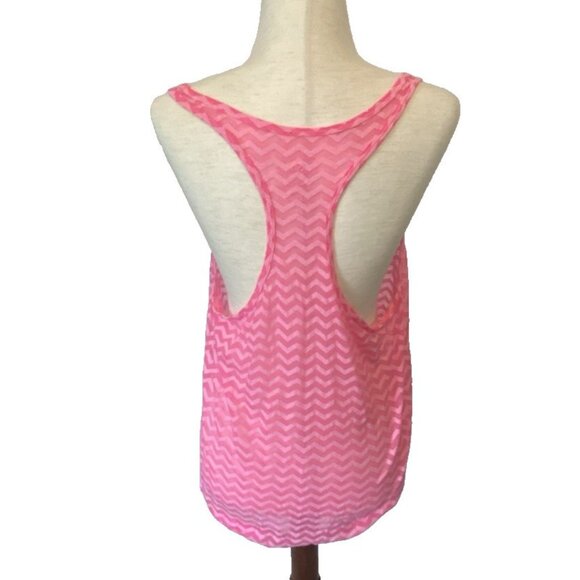 Y2K Sheer Chevron Stripe Tank Top Juniors XL Pink Racerback Mesh Retro 2000s SO - Picture 2 of 11